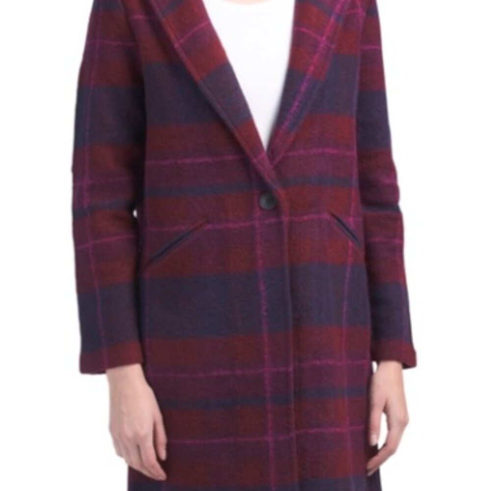 Nanette Lepore Wool Blend Plaid Pea Coat